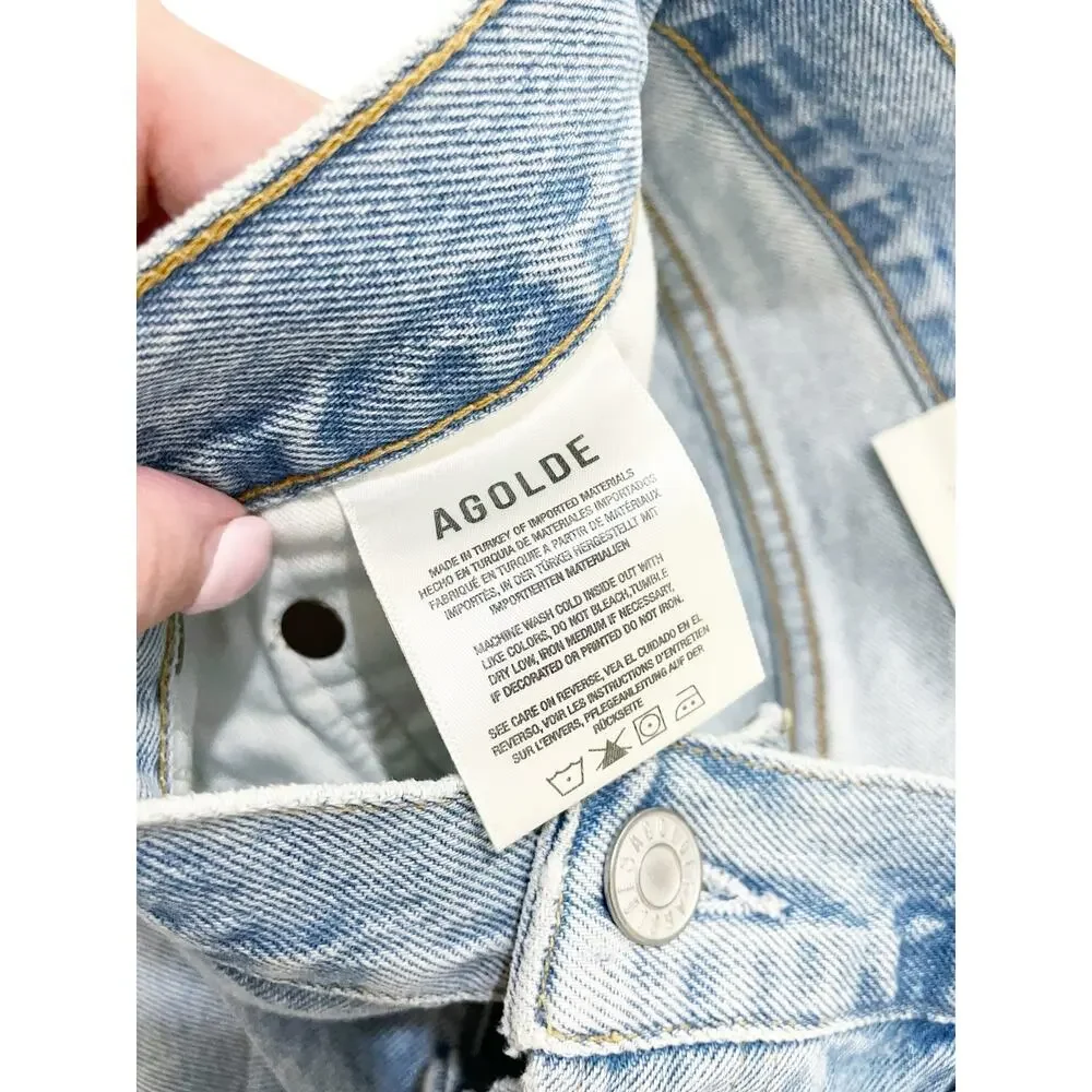 Agolde Parker Long with Cuff Denim Shorts Covet Blue Sz 32 New